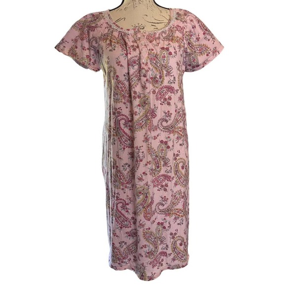 Aria Womens Nightgown Medium Pink Floral Short Sleeve Button Midi Cotton Blend - Picture 1 of 7